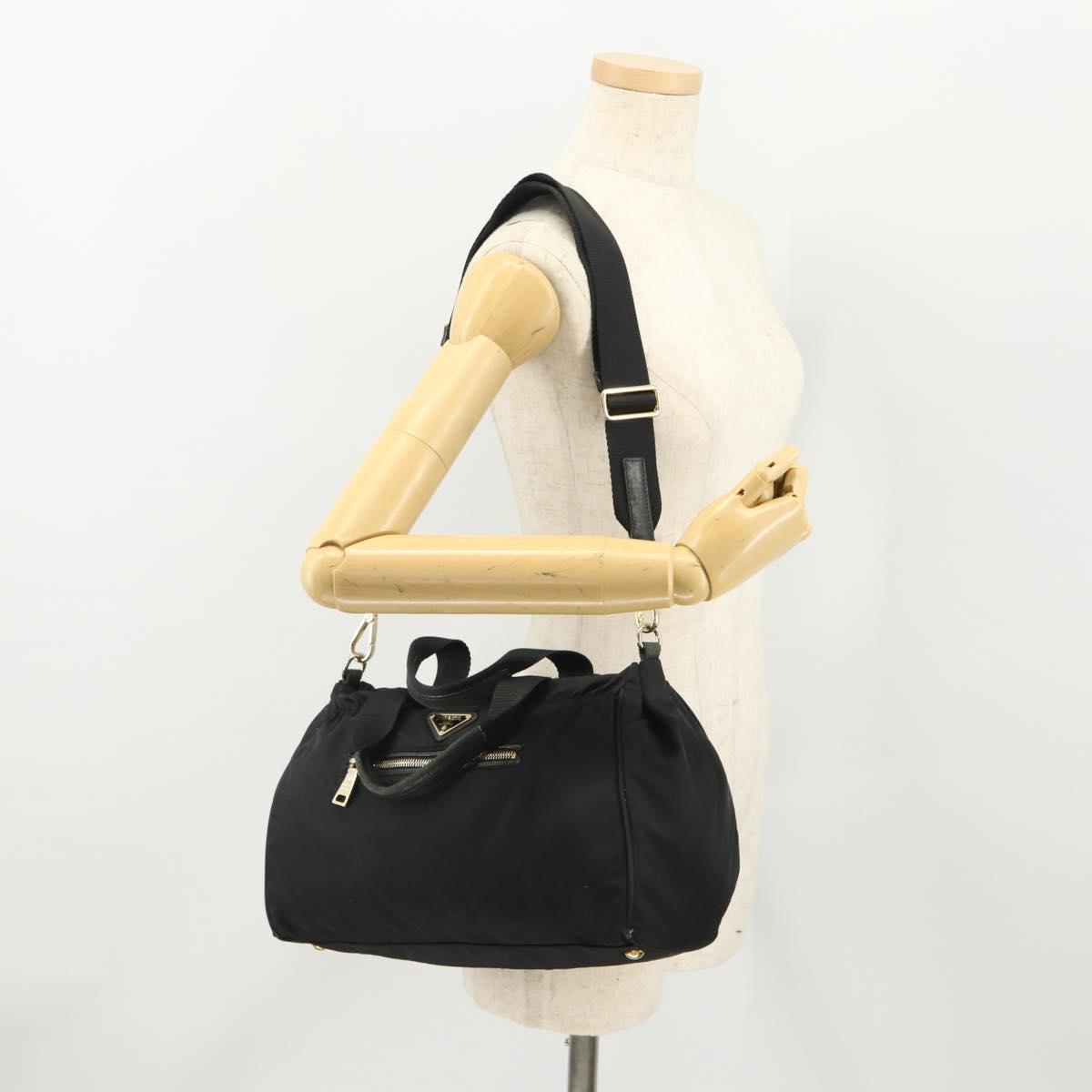 PRADA Hand Bag Nylon 2way Black Gold Auth YKZ792