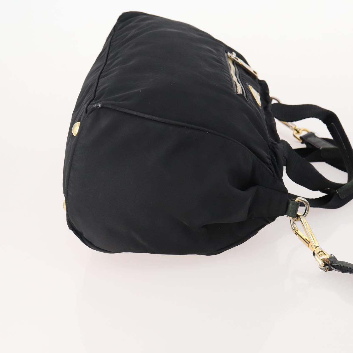 PRADA Hand Bag Nylon 2way Black Gold Auth YKZ792