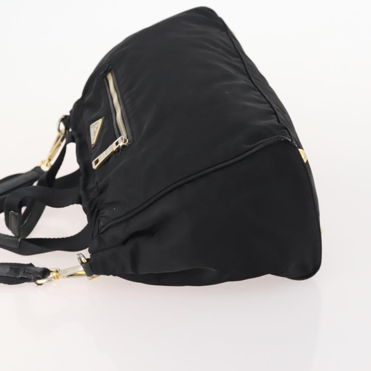 PRADA Hand Bag Nylon 2way Black Gold Auth YKZ792
