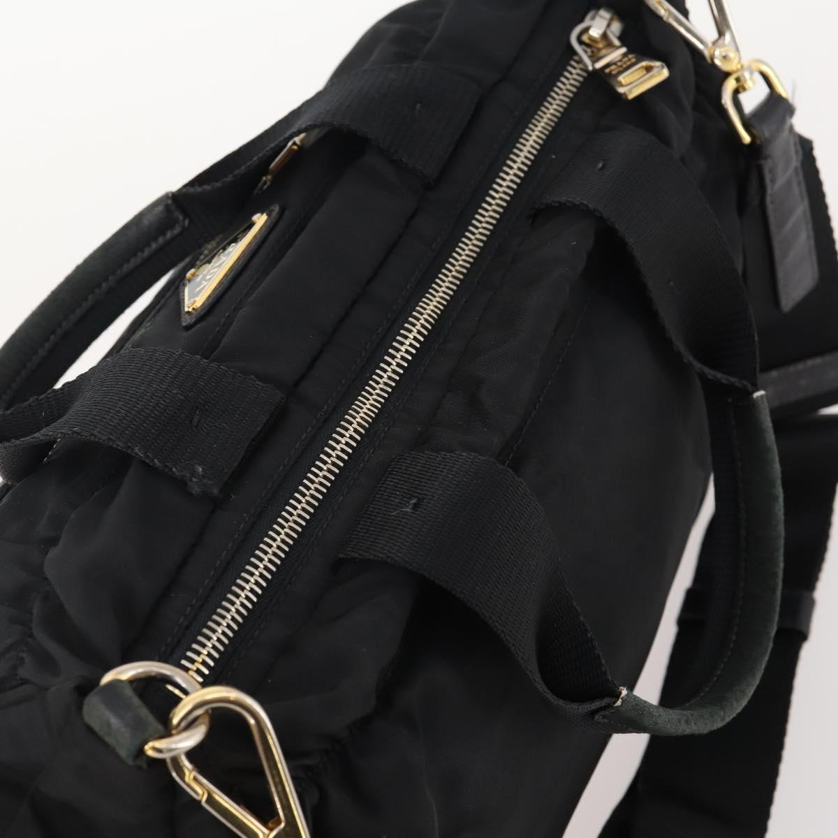 PRADA Hand Bag Nylon 2way Black Gold Auth YKZ792