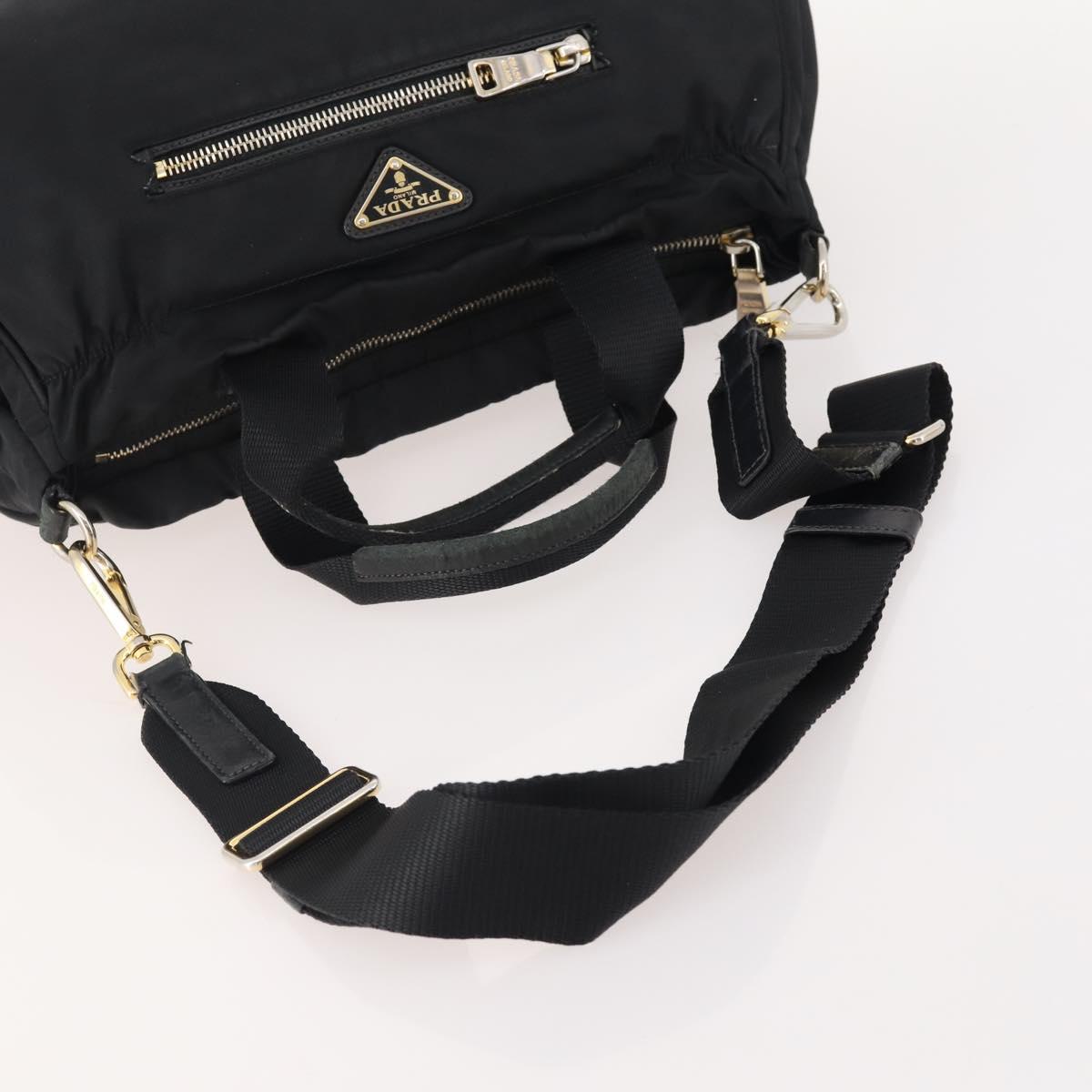 PRADA Hand Bag Nylon 2way Black Gold Auth YKZ792