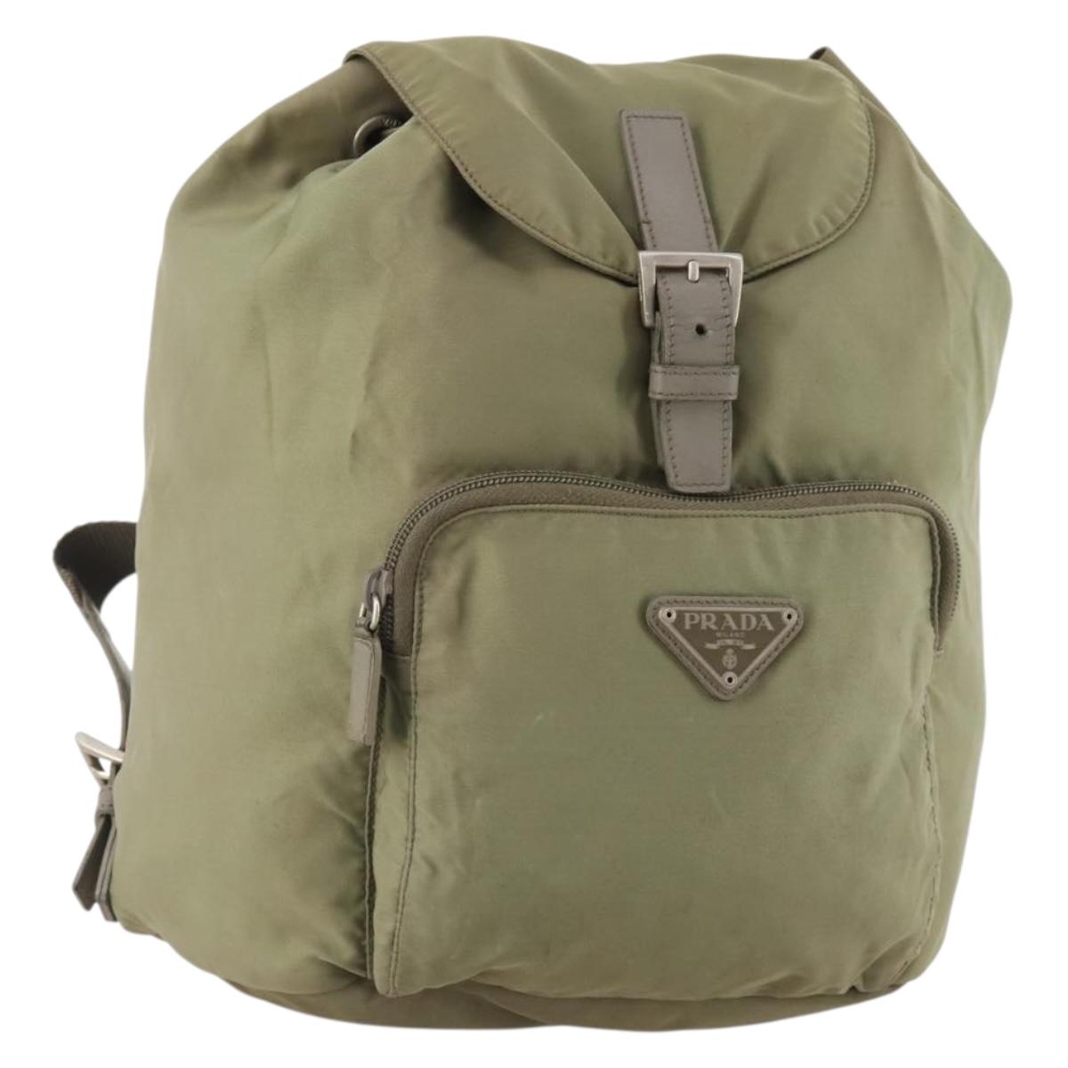 PRADA Backpack Nylon Beige Silver Auth YKZ795