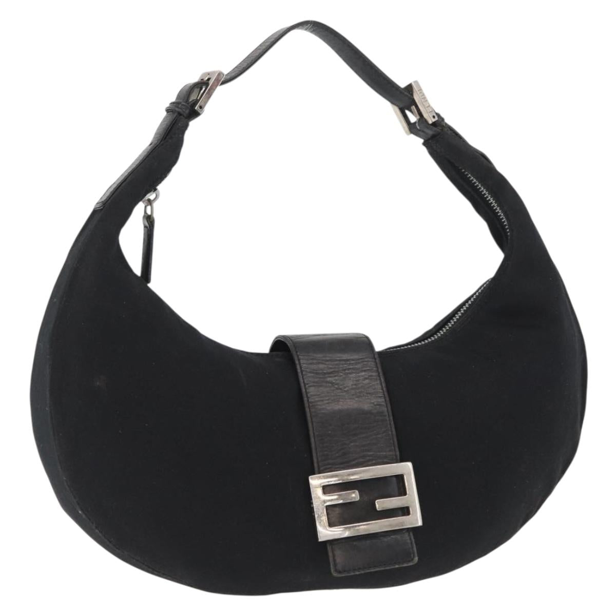 FENDI Mamma Baguette Shoulder Bag Nylon Black Silver Auth YKZ797