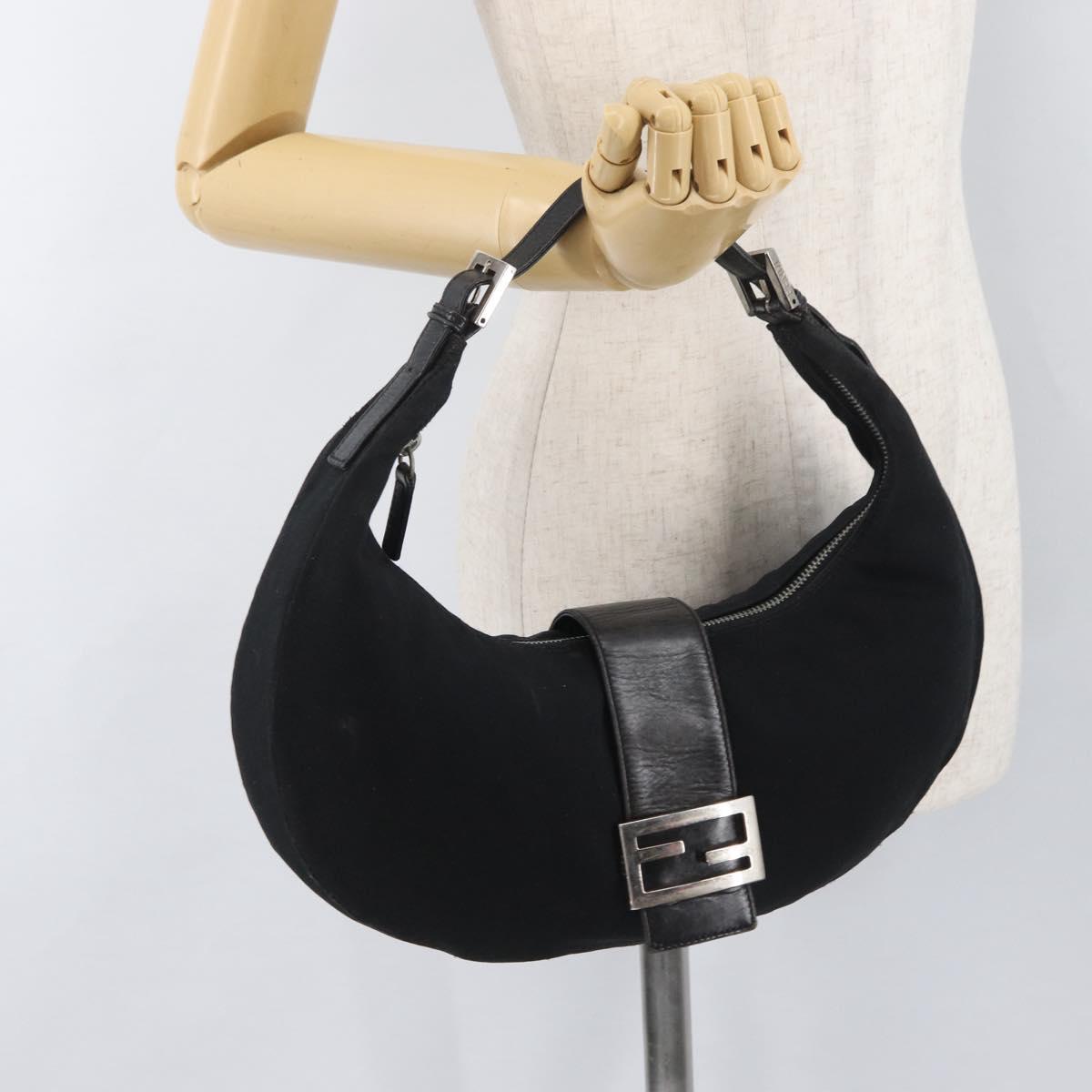 FENDI Mamma Baguette Shoulder Bag Nylon Black Silver Auth YKZ797