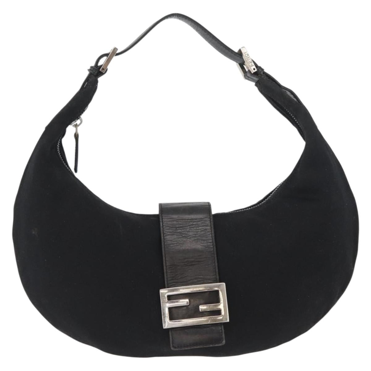 FENDI Mamma Baguette Shoulder Bag Nylon Black Silver Auth YKZ797