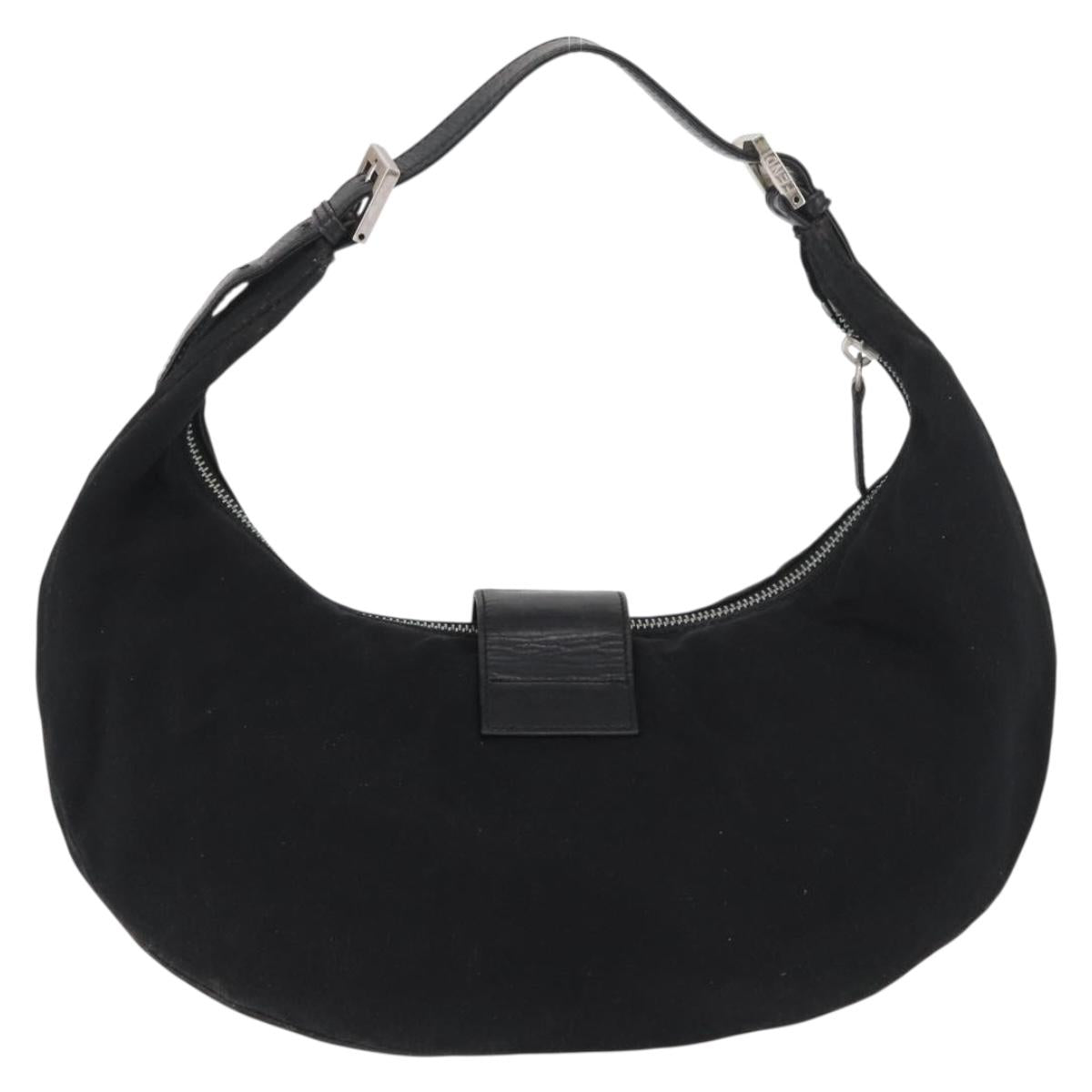 FENDI Mamma Baguette Shoulder Bag Nylon Black Silver Auth YKZ797