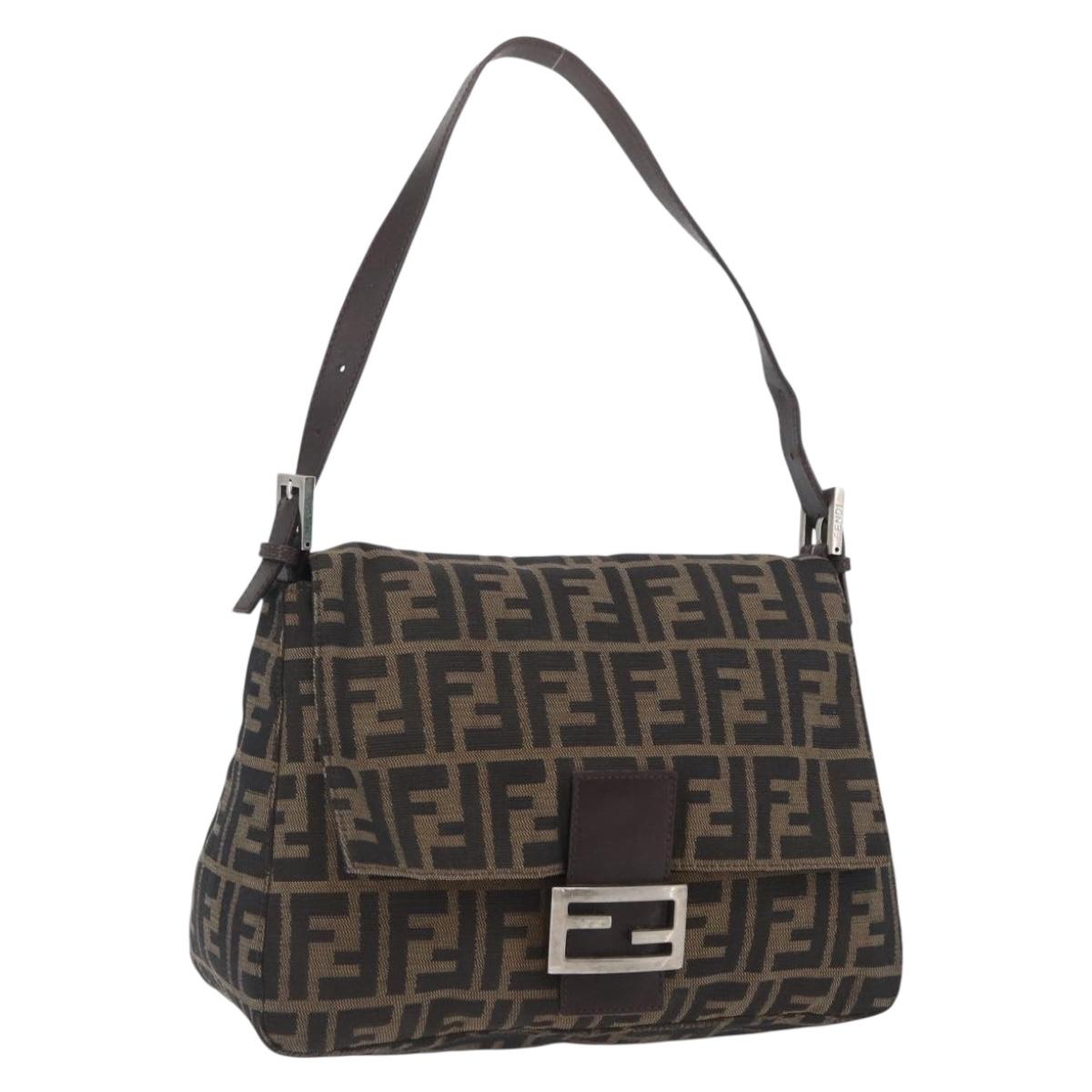 FENDI Zucca Canvas Mamma Baguette Shoulder Bag Brown Black Auth YKZ801A