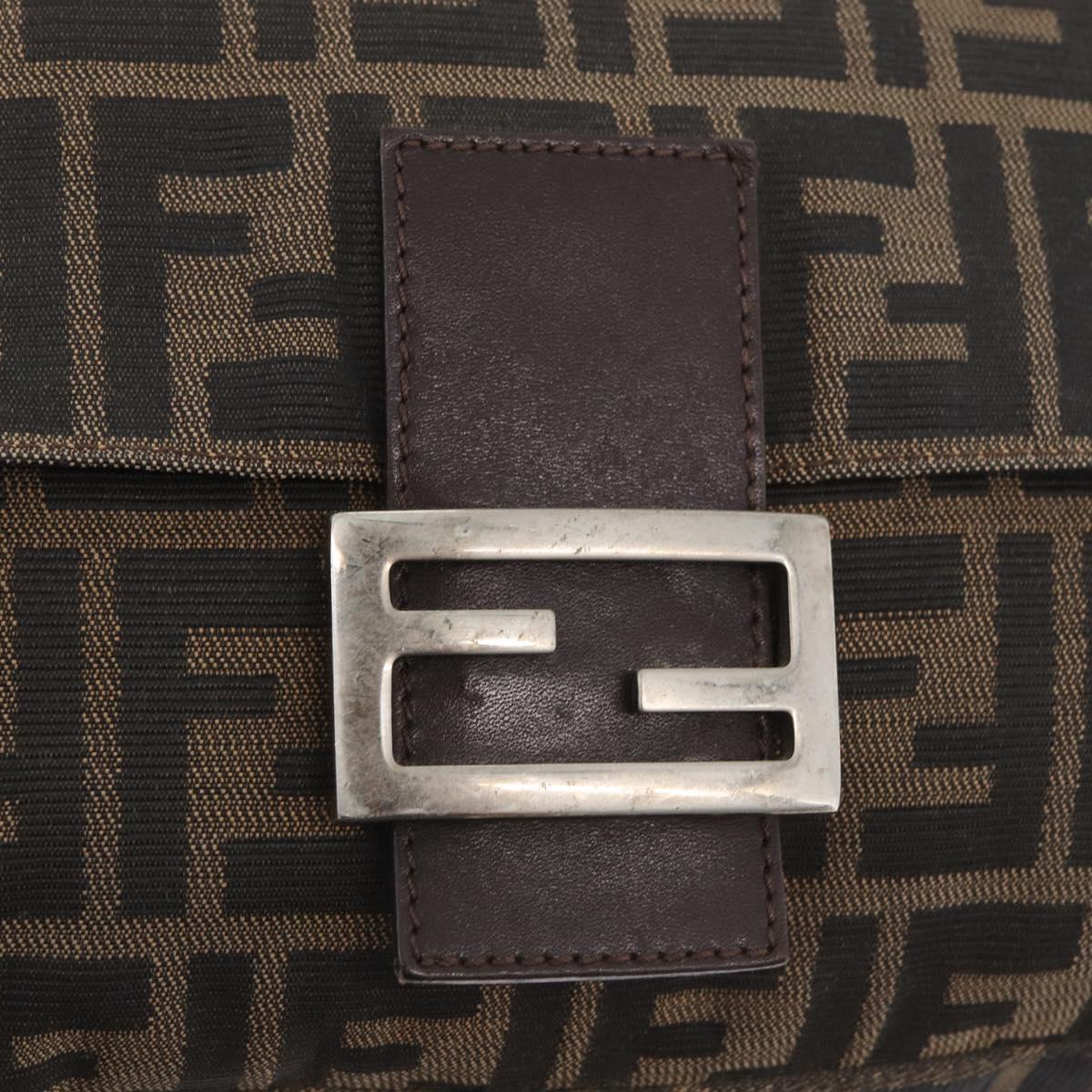 FENDI Zucca Canvas Mamma Baguette Shoulder Bag Brown Black Auth YKZ801A