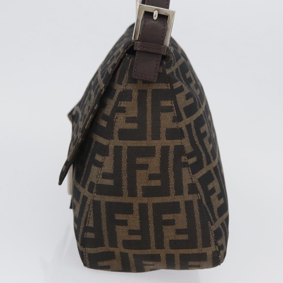 FENDI Zucca Canvas Mamma Baguette Shoulder Bag Brown Black Auth YKZ801A
