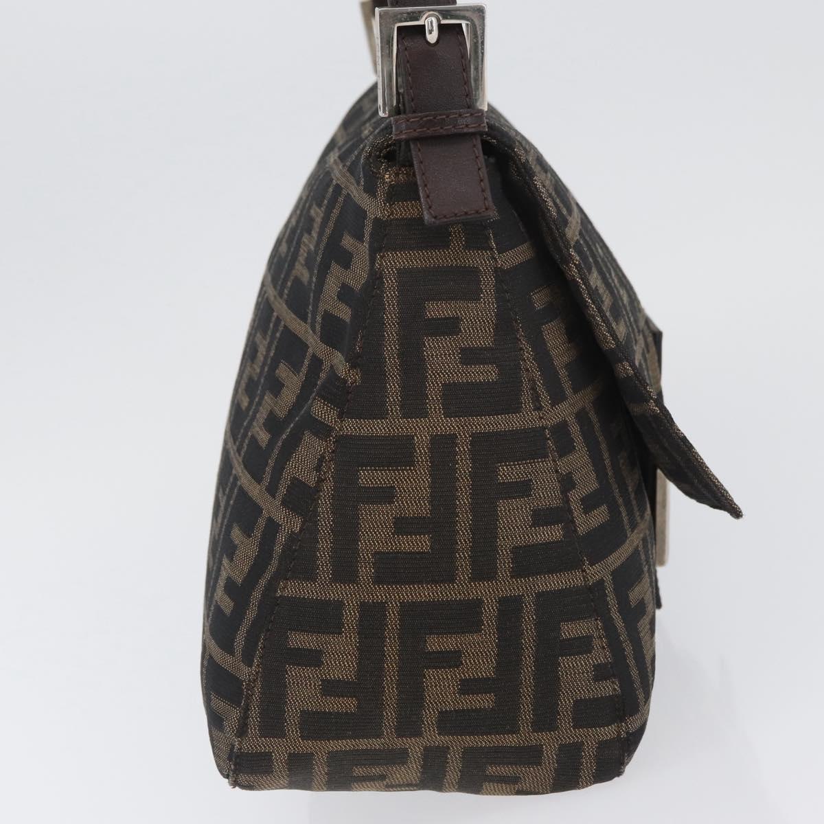 FENDI Zucca Canvas Mamma Baguette Shoulder Bag Brown Black Auth YKZ801A