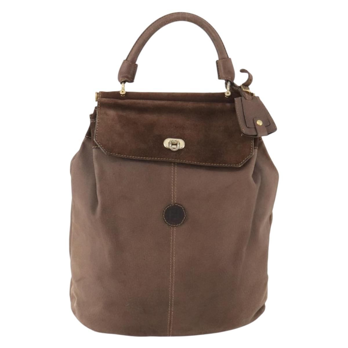 FENDI Shoulder Bag Suede 2way Brown Gold Auth YKZ803