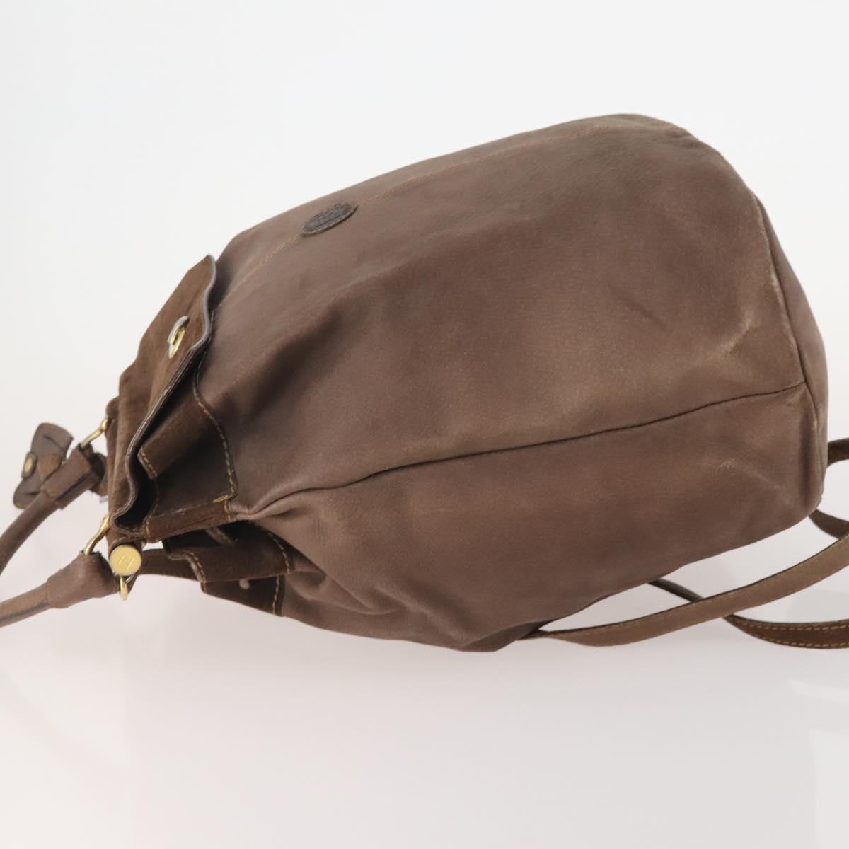 FENDI Shoulder Bag Suede 2way Brown Gold Auth YKZ803