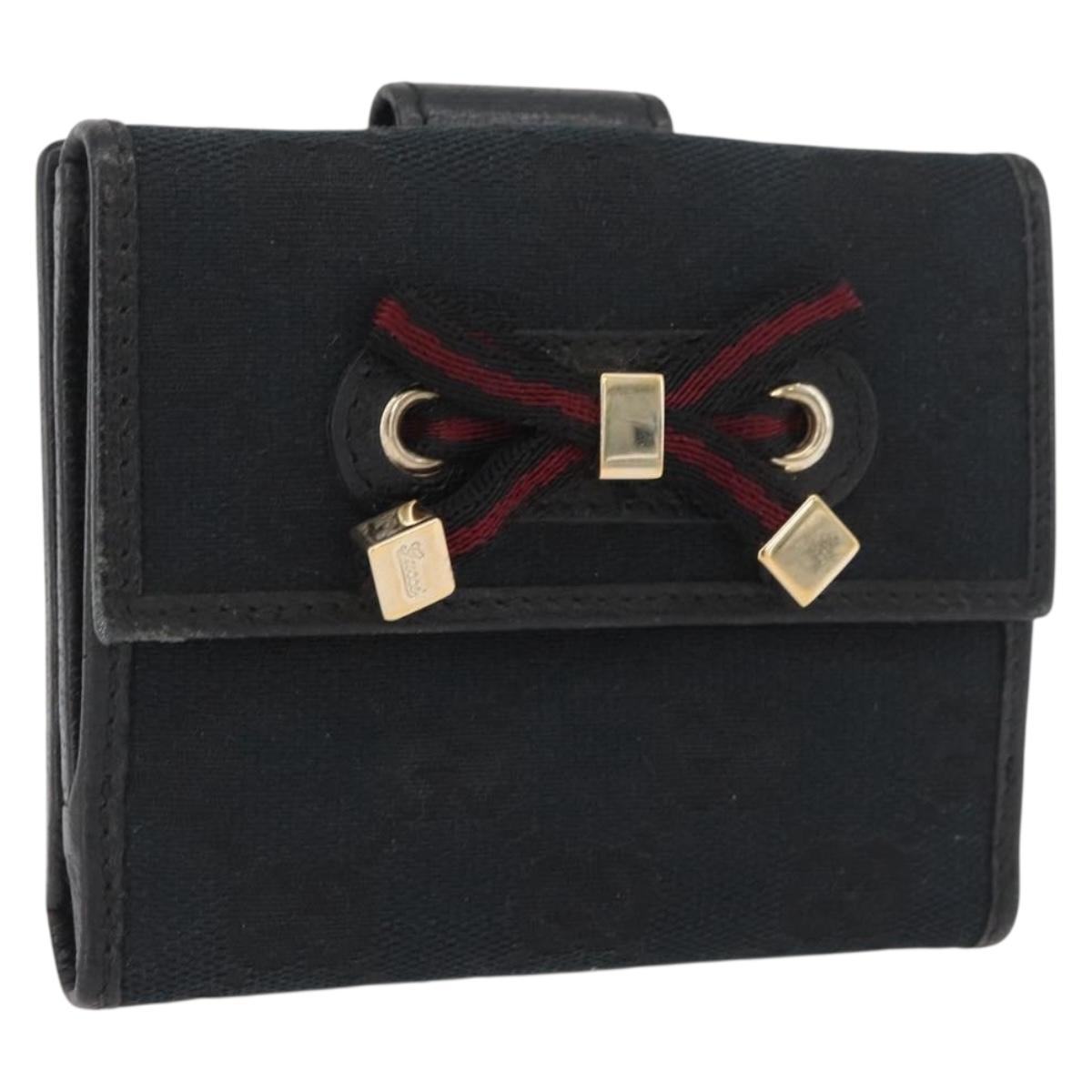 GUCCI GG Canvas Pretty Wallet Black Gold Navy 167466 Auth YKZ814A