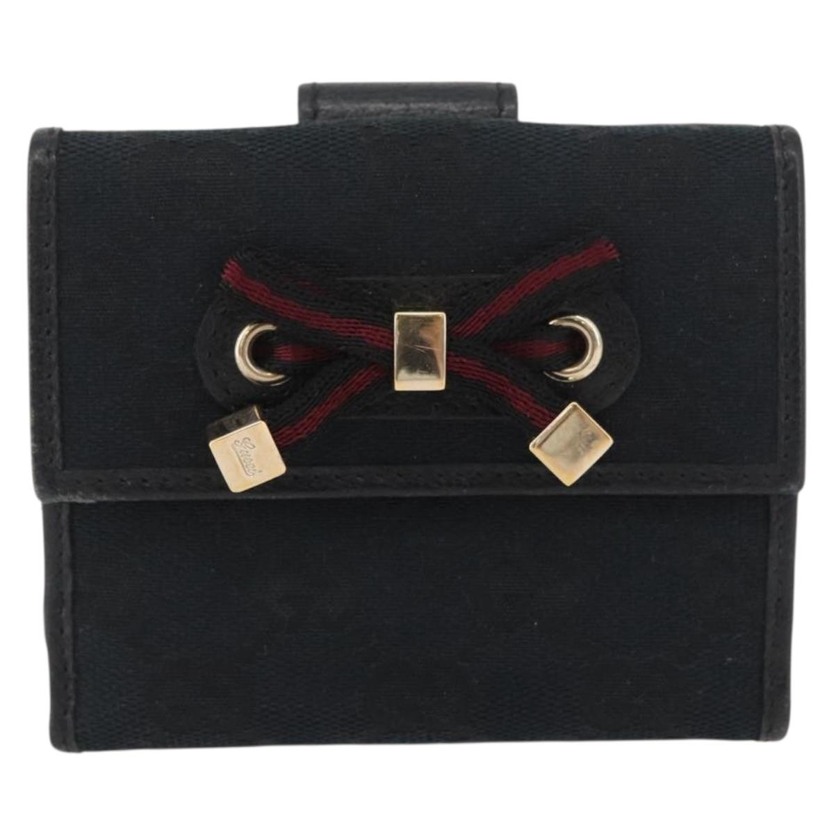 GUCCI GG Canvas Pretty Wallet Black Gold Navy 167466 Auth YKZ814A
