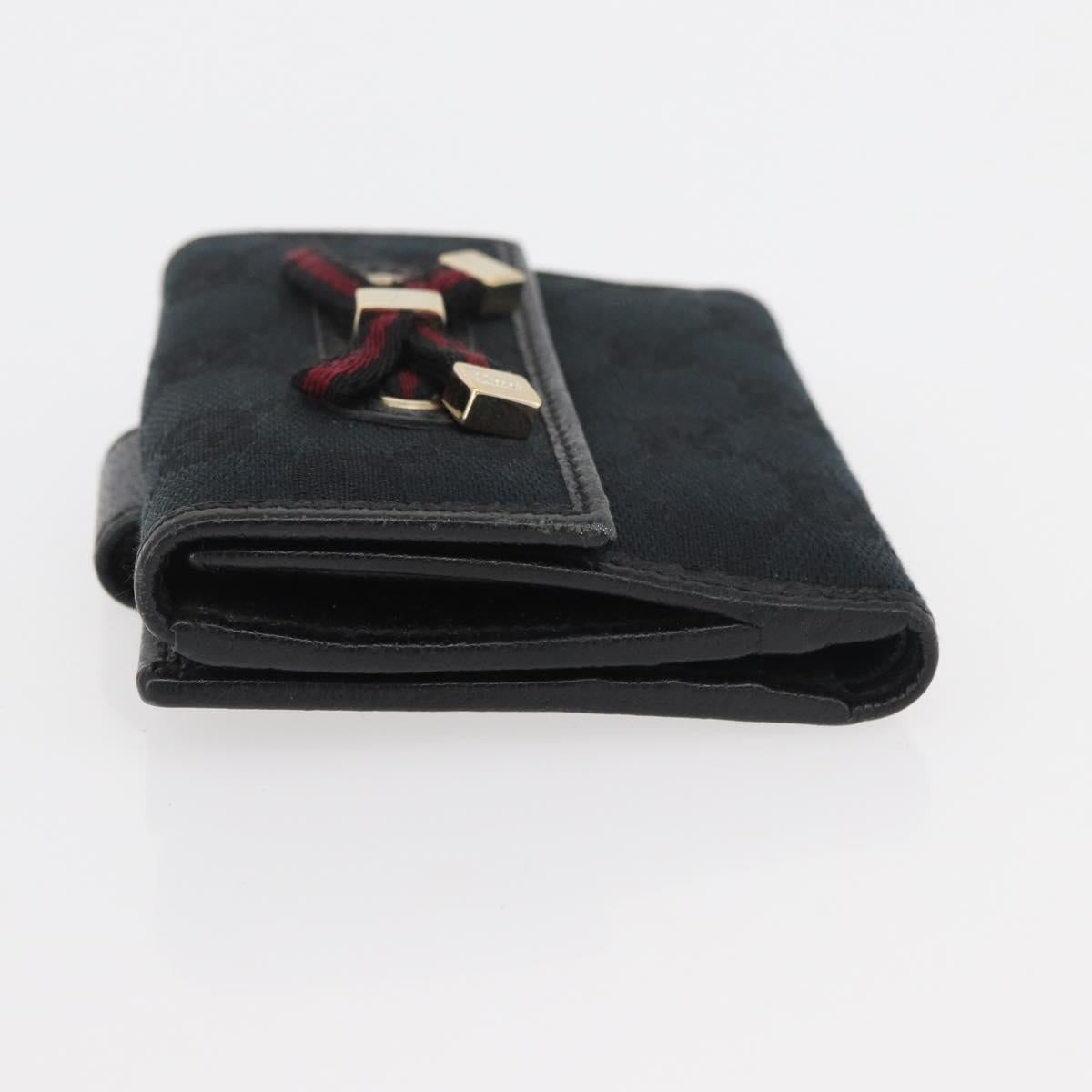 GUCCI GG Canvas Pretty Wallet Black Gold Navy 167466 Auth YKZ814A