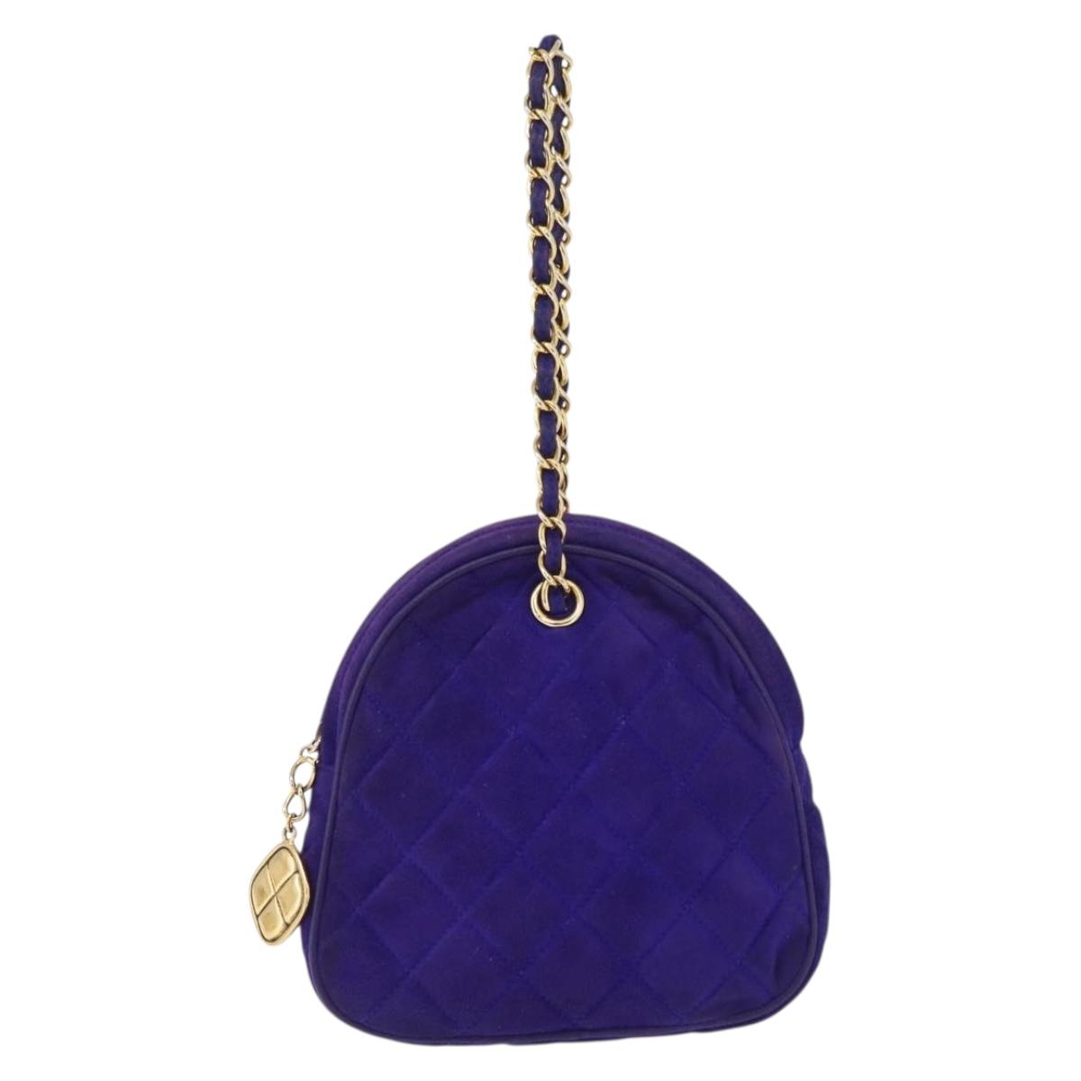 CHANEL Matelasse Chain Hand Bag Suede Purple Gold CC Auth YKZ821A