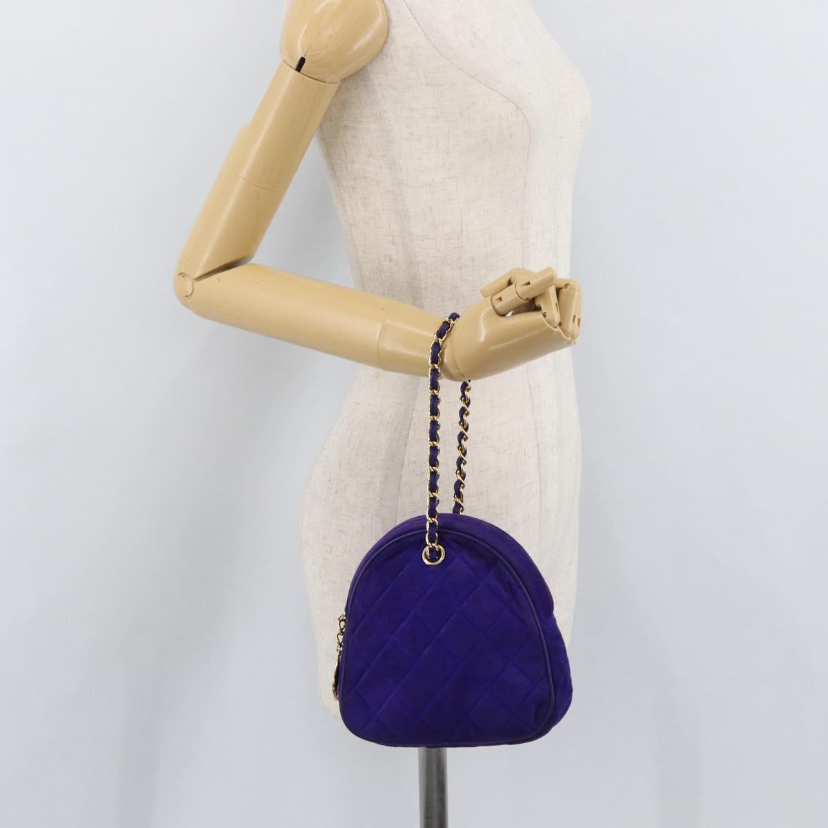CHANEL Matelasse Chain Hand Bag Suede Purple Gold CC Auth YKZ821A