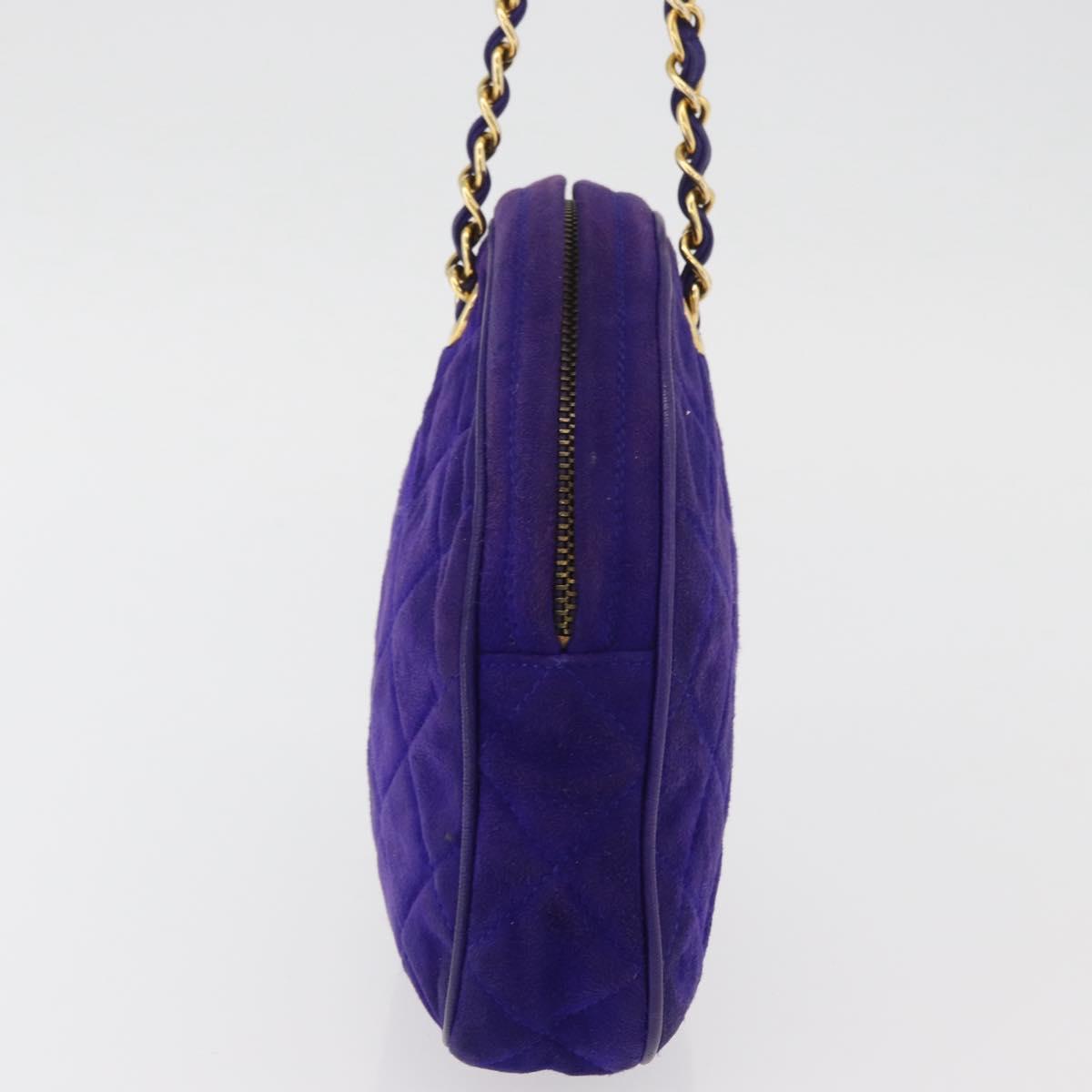 CHANEL Matelasse Chain Hand Bag Suede Purple Gold CC Auth YKZ821A