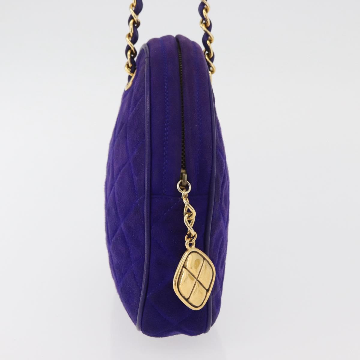 CHANEL Matelasse Chain Hand Bag Suede Purple Gold CC Auth YKZ821A