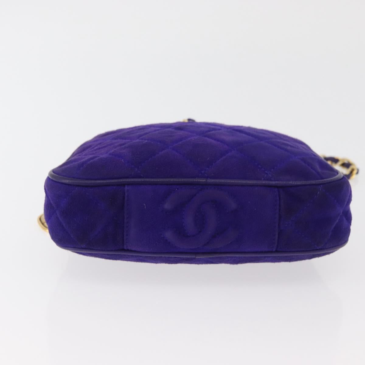 CHANEL Matelasse Chain Hand Bag Suede Purple Gold CC Auth YKZ821A