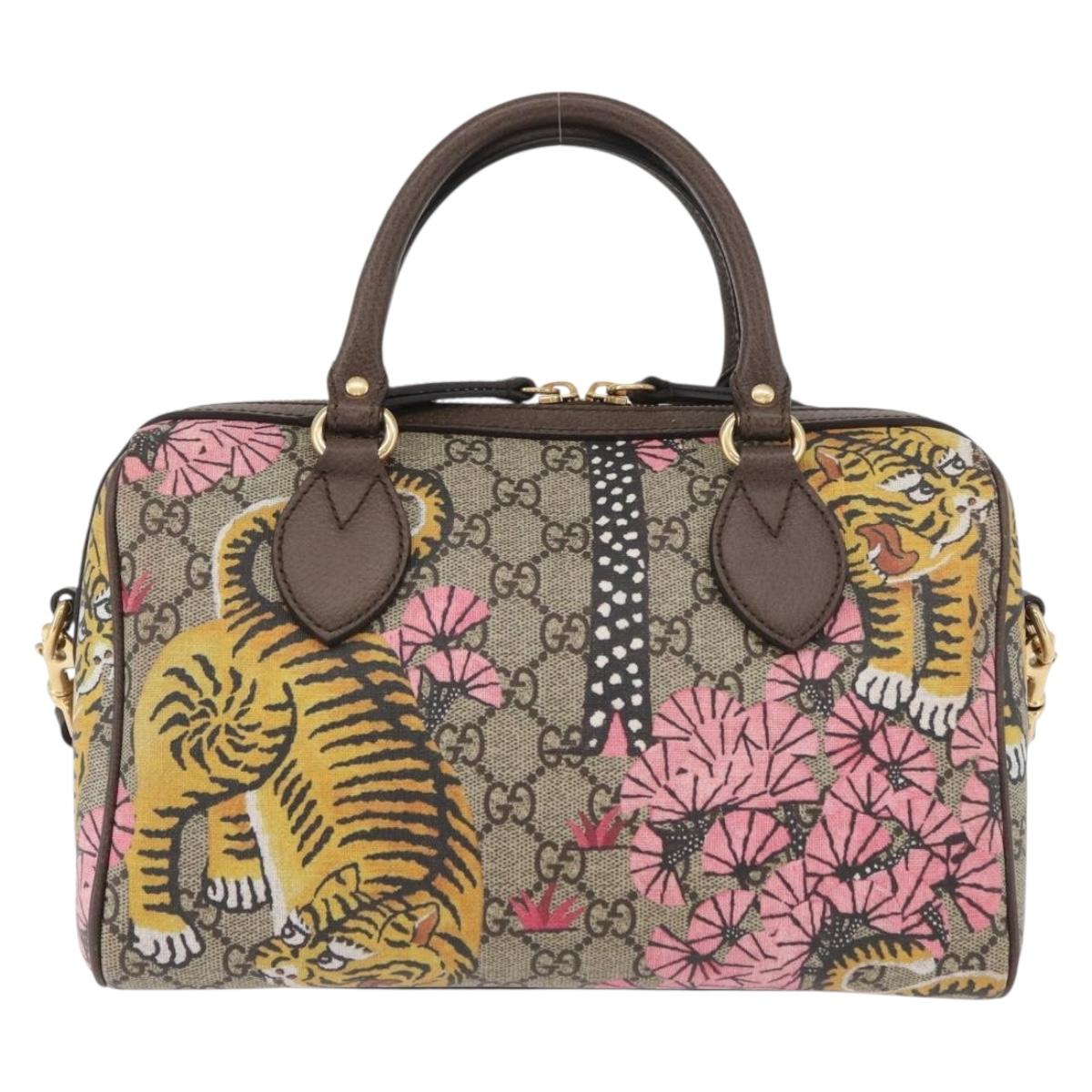 GUCCI GG Supreme Boston Bag PVC Outlet 2way Beige Gold 409529 Auth YKZ822SAM