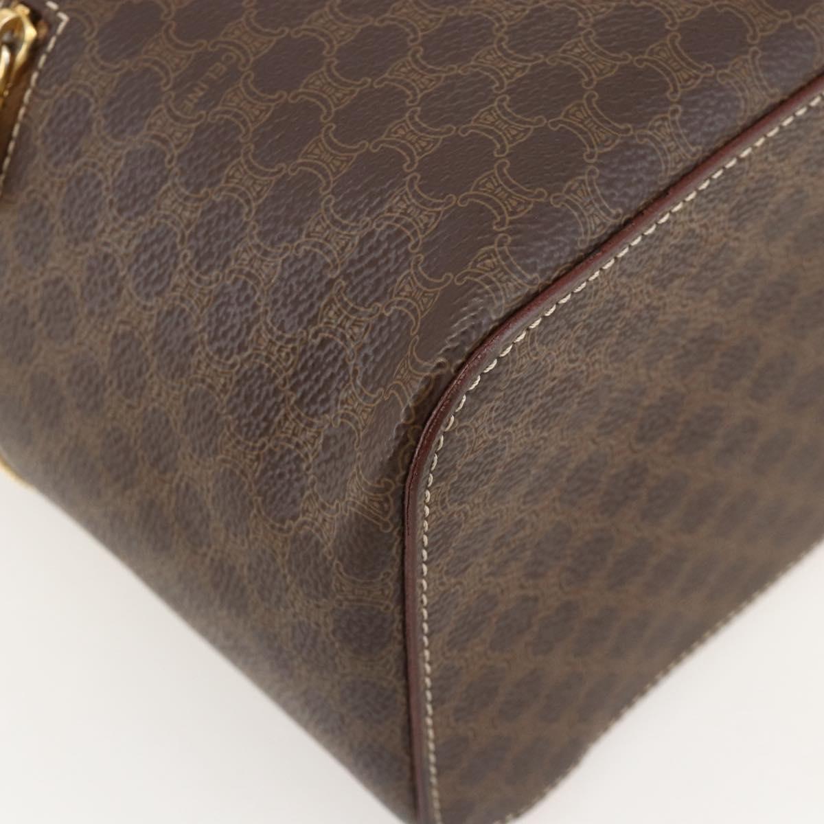 CELINE Macadam Canvas Backpack PVC Leather Brown Gold Auth YKZ829A