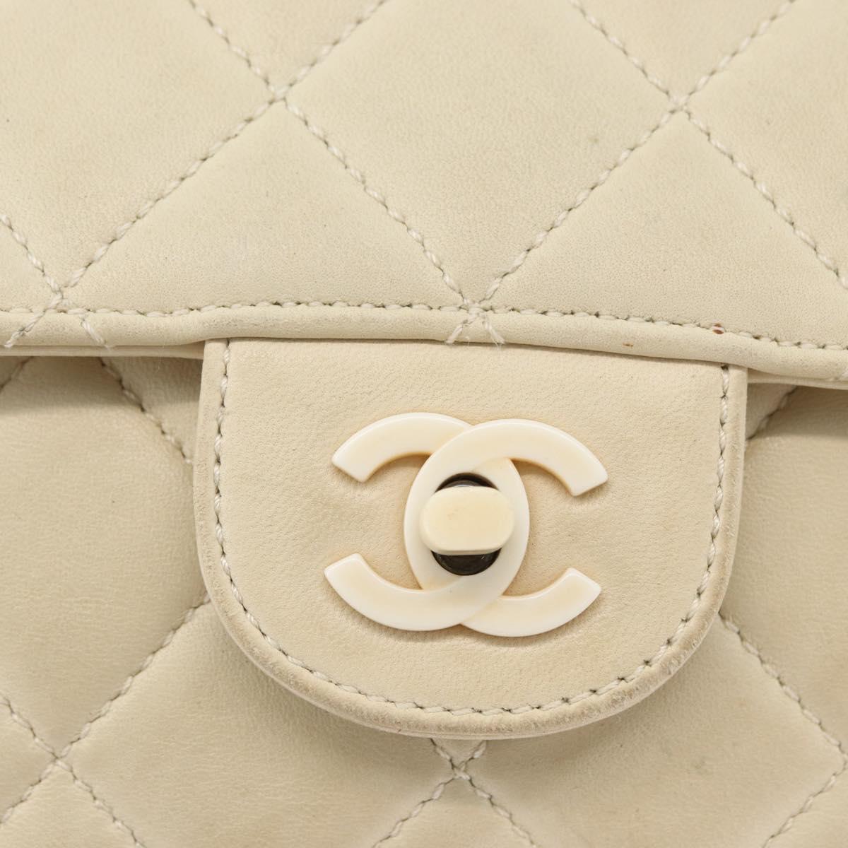 CHANEL Matelasse 25 Pla Chain Shoulder Bag Lamb Skin Ivory CC Auth YKZ833A