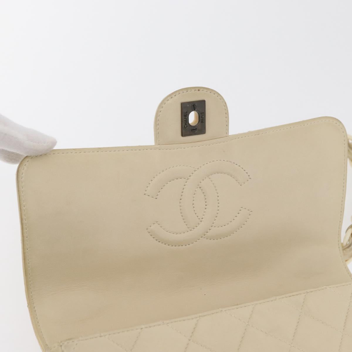 CHANEL Matelasse 25 Pla Chain Shoulder Bag Lamb Skin Ivory CC Auth YKZ833A