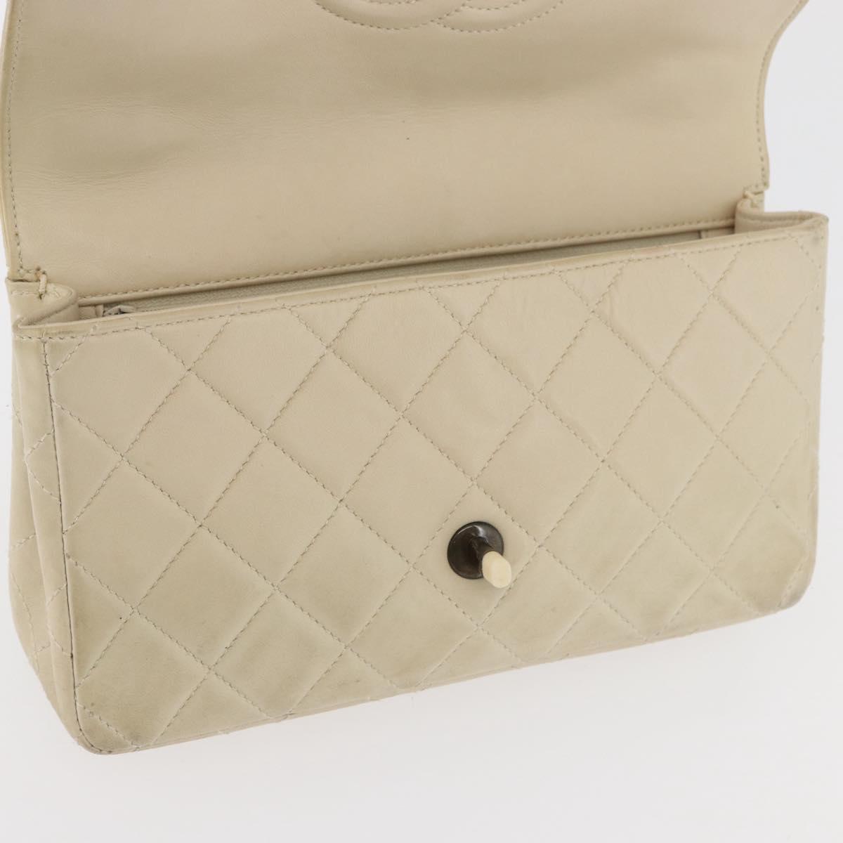 CHANEL Matelasse 25 Pla Chain Shoulder Bag Lamb Skin Ivory CC Auth YKZ833A