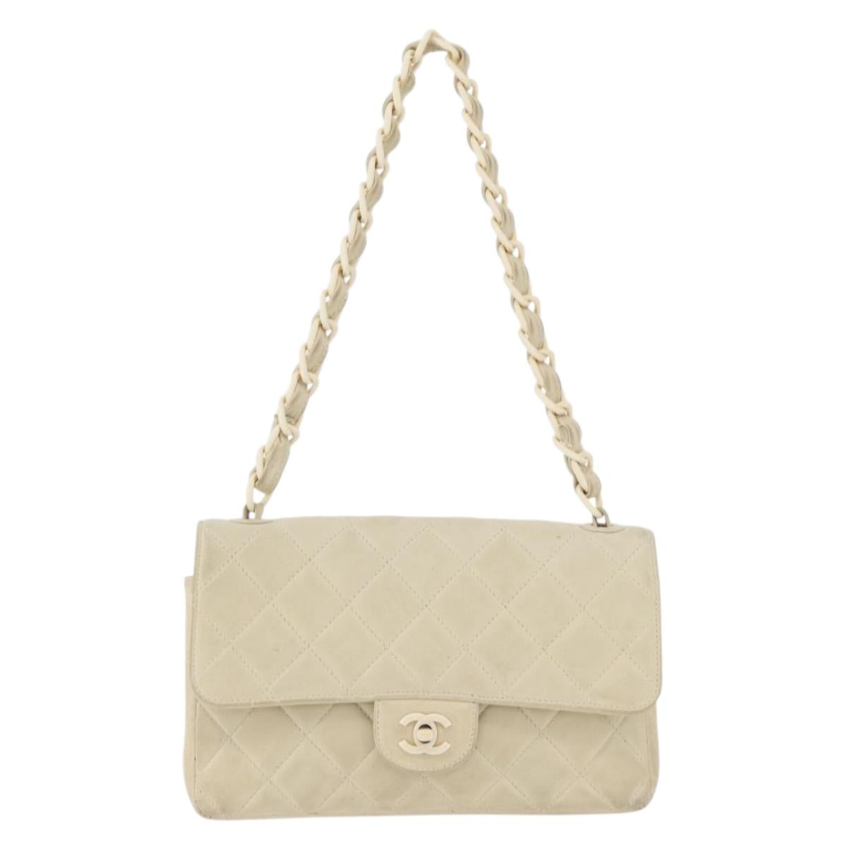 CHANEL Matelasse 25 Pla Chain Shoulder Bag Lamb Skin Ivory CC Auth YKZ833A