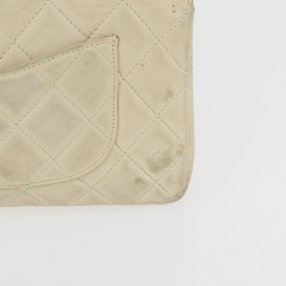 CHANEL Matelasse 25 Pla Chain Shoulder Bag Lamb Skin Ivory CC Auth YKZ833A