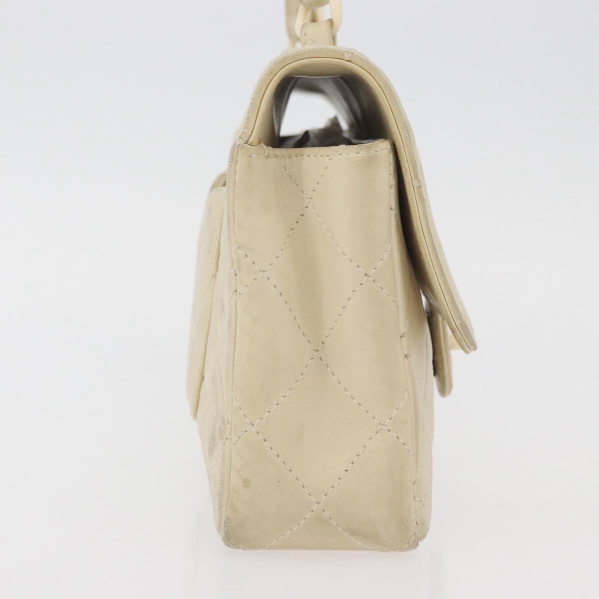 CHANEL Matelasse 25 Pla Chain Shoulder Bag Lamb Skin Ivory CC Auth YKZ833A