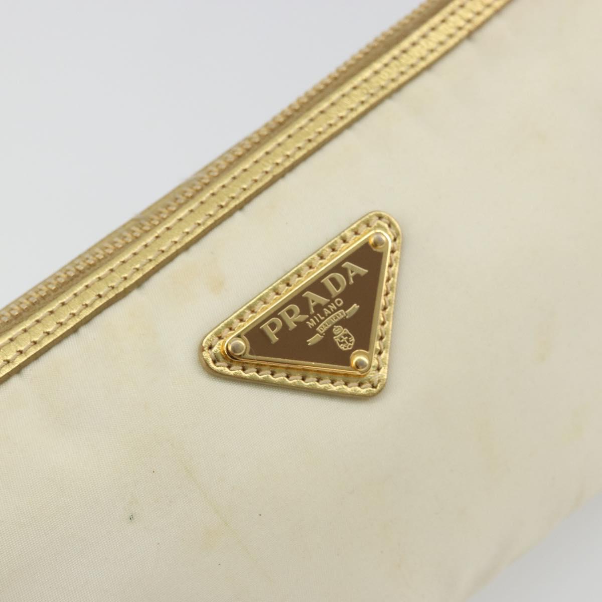 PRADA Chain Shoulder Bag Nylon White Gold Auth YKZ849A