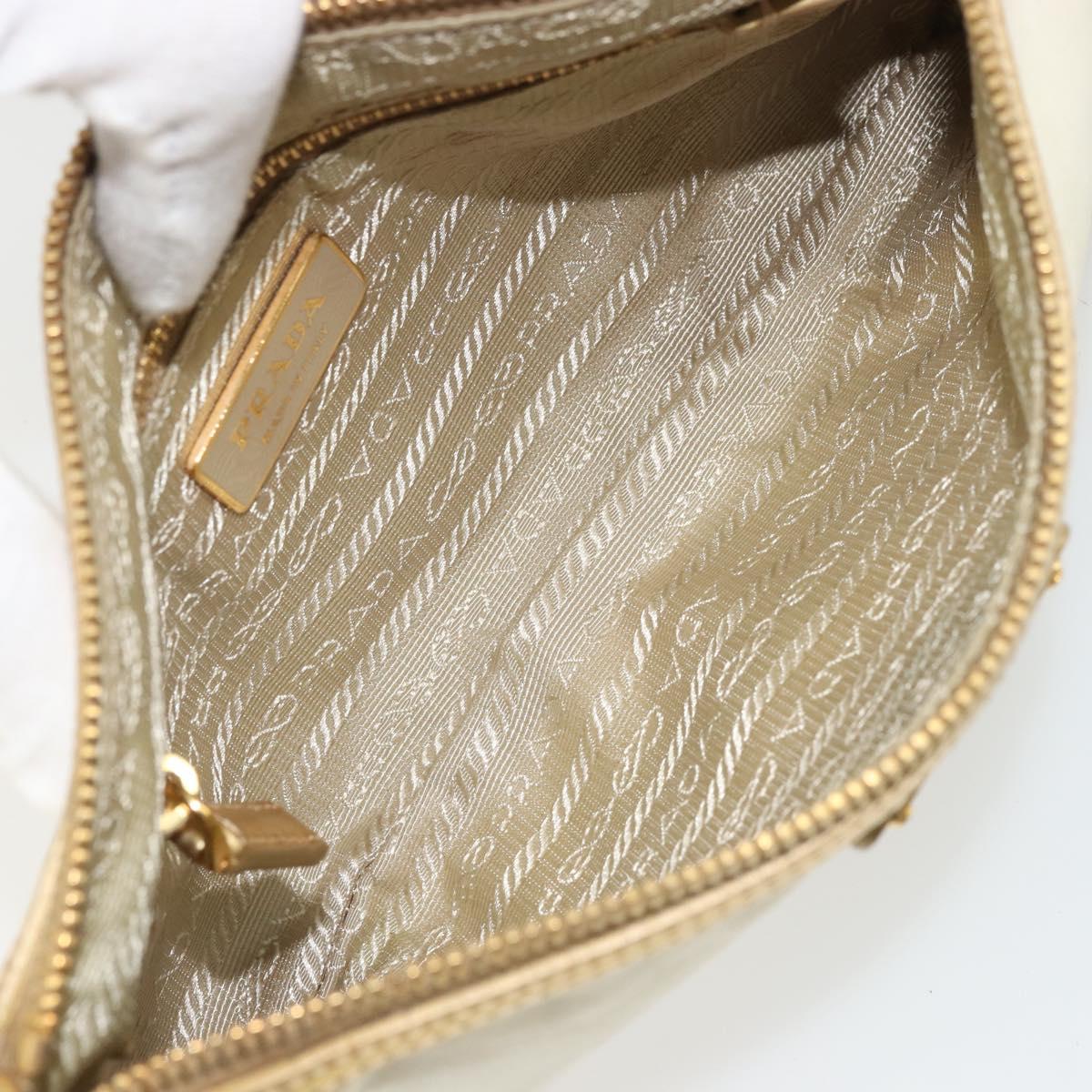 PRADA Chain Shoulder Bag Nylon White Gold Auth YKZ849A