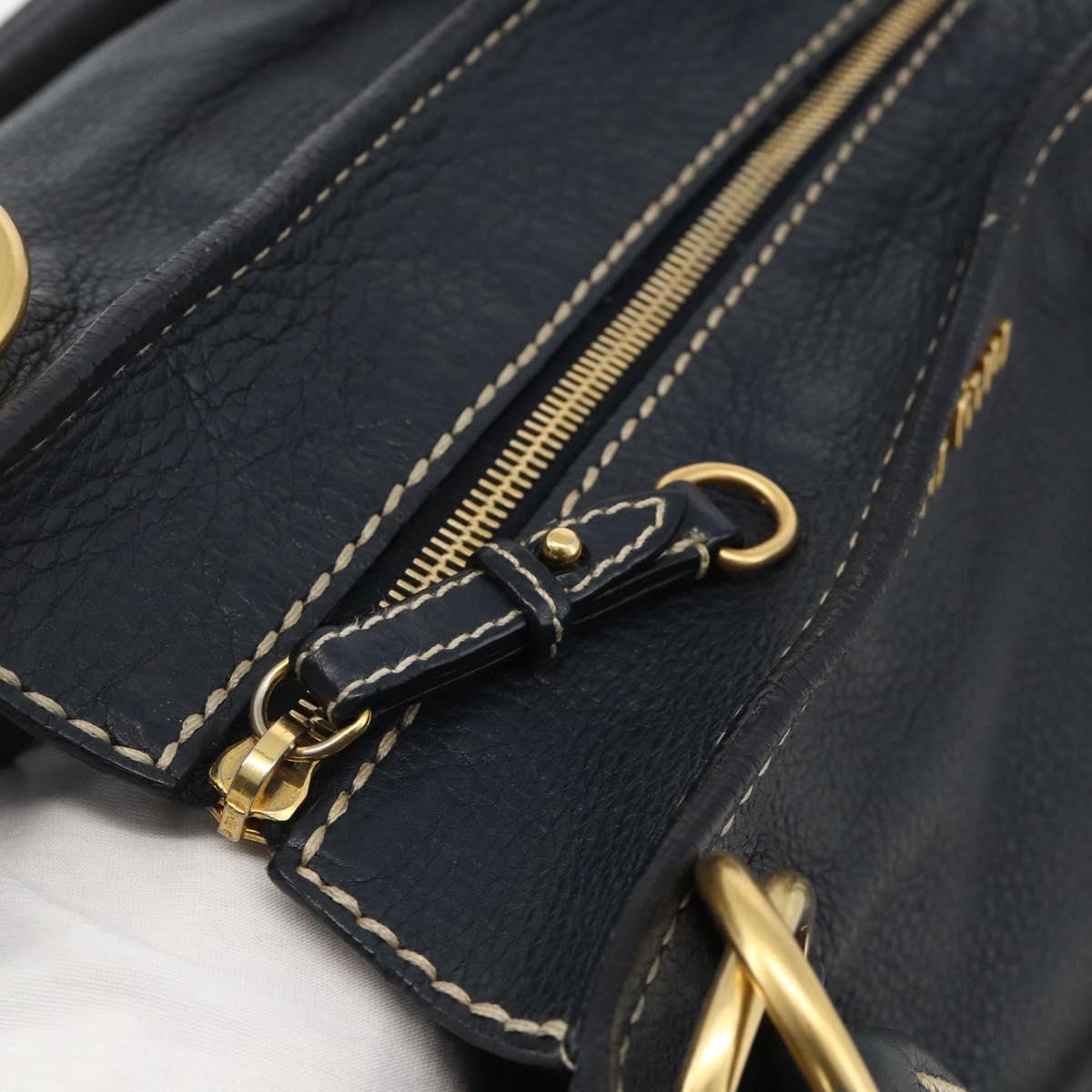 Miu Miu Hand Bag Leather Navy Gold Auth YKZ870A