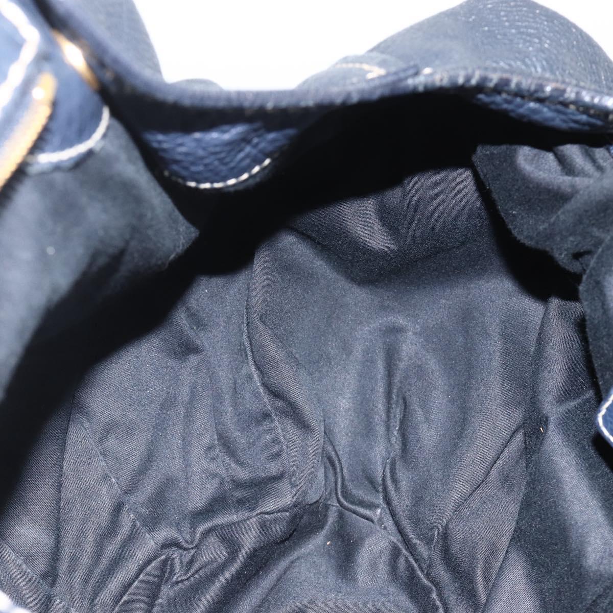 Miu Miu Hand Bag Leather Navy Gold Auth YKZ870A