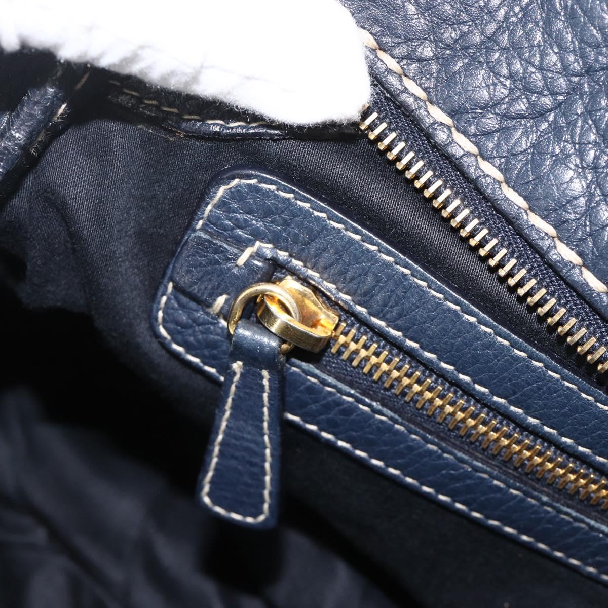 Miu Miu Hand Bag Leather Navy Gold Auth YKZ870A