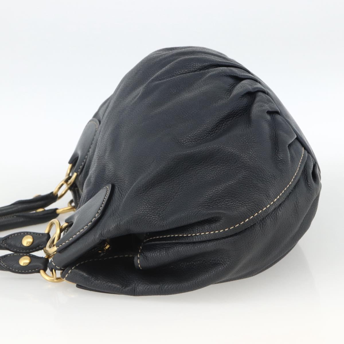 Miu Miu Hand Bag Leather Navy Gold Auth YKZ870A