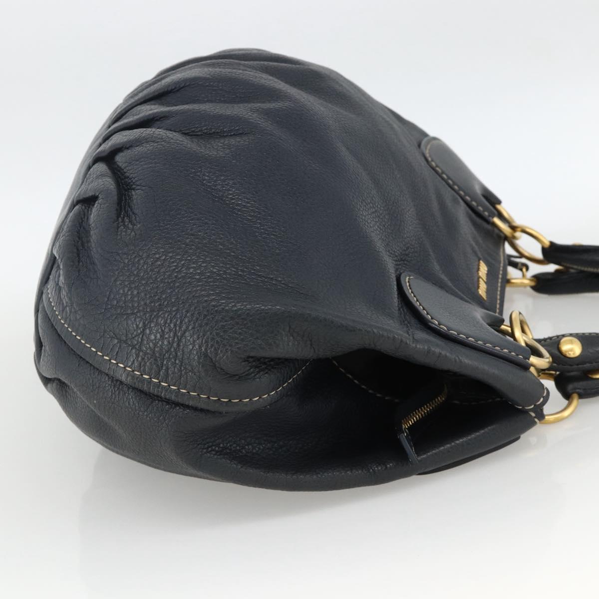 Miu Miu Hand Bag Leather Navy Gold Auth YKZ870A