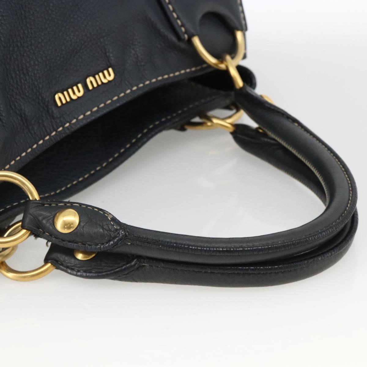 Miu Miu Hand Bag Leather Navy Gold Auth YKZ870A