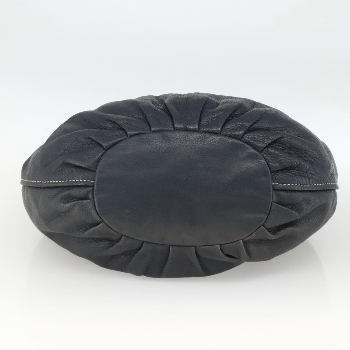 Miu Miu Hand Bag Leather Navy Gold Auth YKZ870A