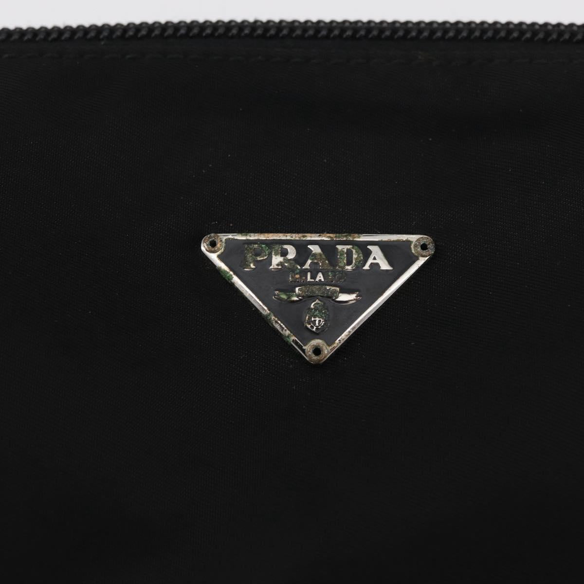 PRADA Accessory Pouch Nylon Black Silver Auth YKZ871A