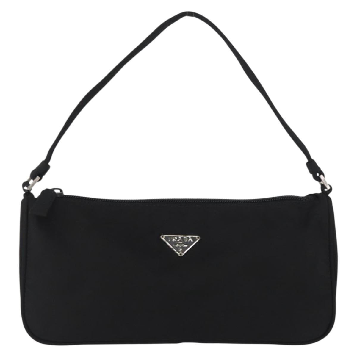 PRADA Accessory Pouch Nylon Black Silver Auth YKZ871A