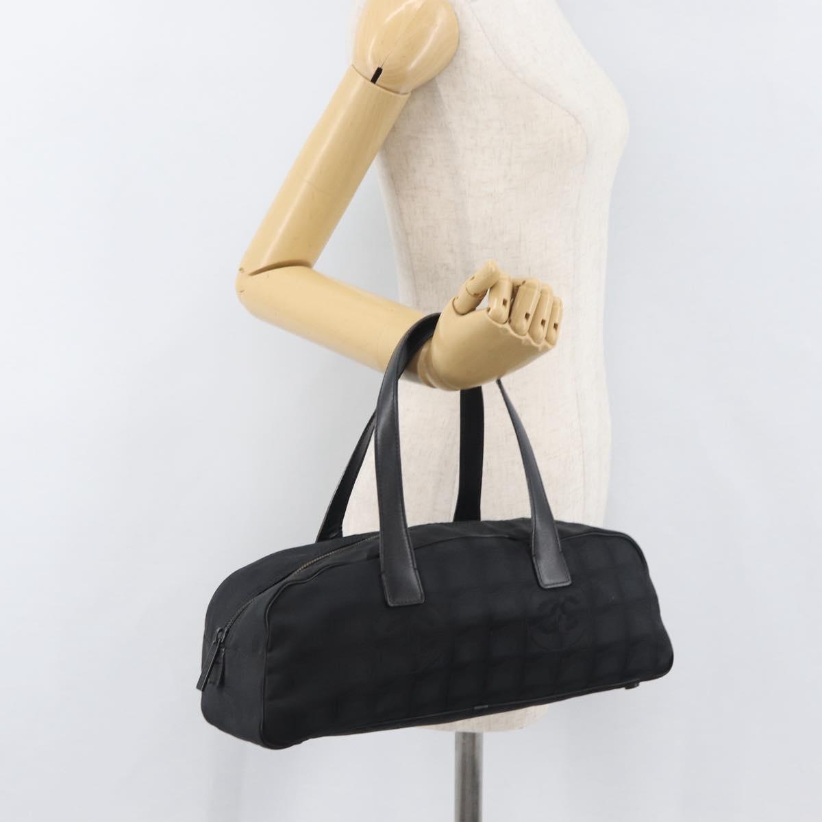 CHANEL New Travel Line Hand Bag Nylon Black CC Auth YKZ874