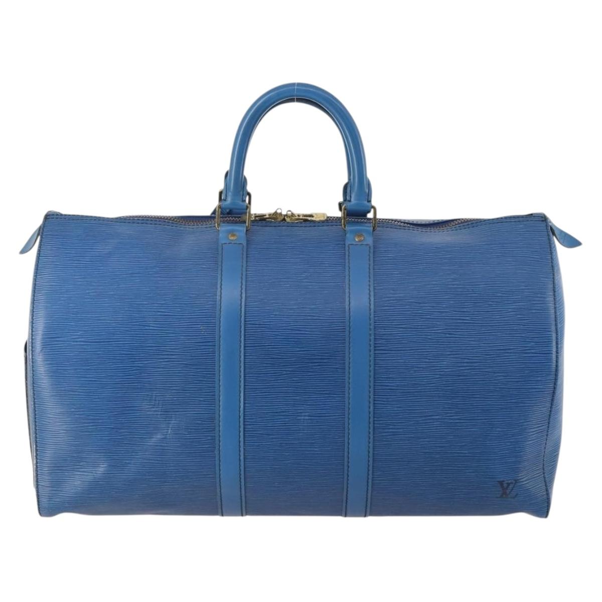 LOUIS VUITTON Epi Keepall 45 Boston Bag Blue M42975 LV Auth YKZ880A