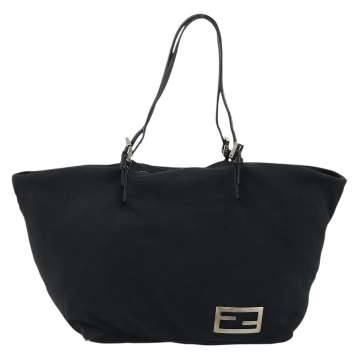 FENDI Tote Bag Nylon Black Silver Auth YKZ893