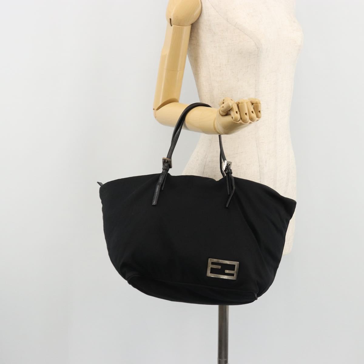 FENDI Tote Bag Nylon Black Silver Auth YKZ893