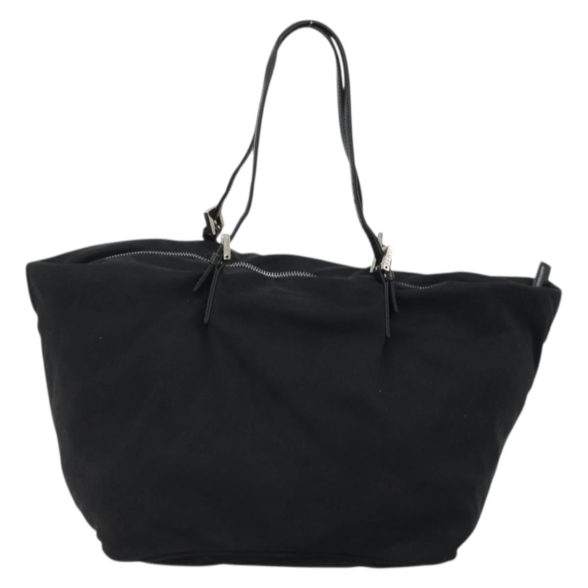 FENDI Tote Bag Nylon Black Silver Auth YKZ893