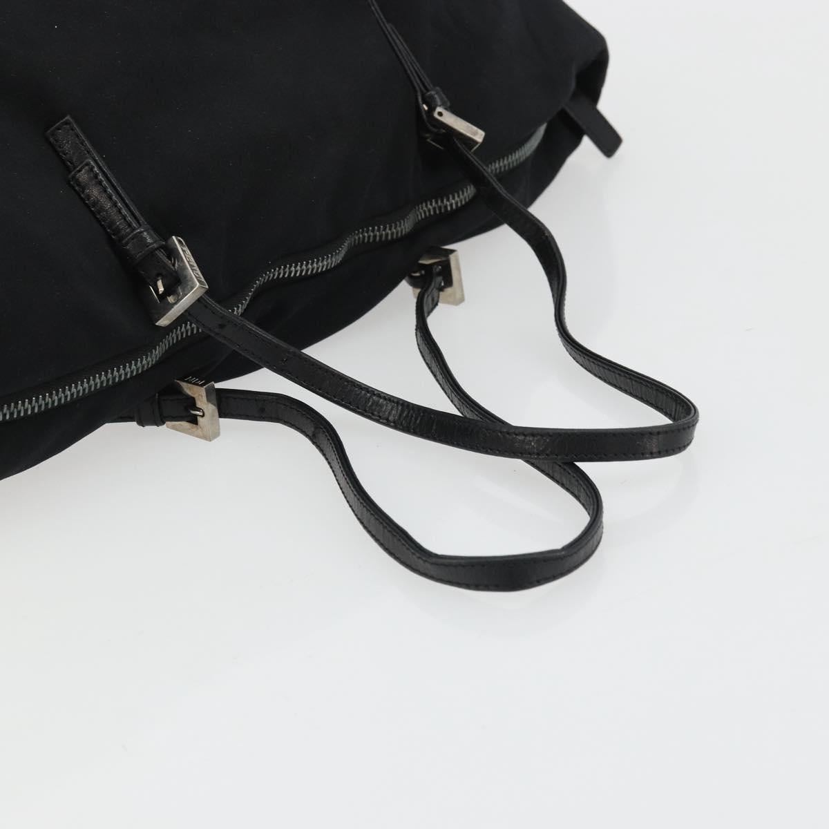 FENDI Tote Bag Nylon Black Silver Auth YKZ893