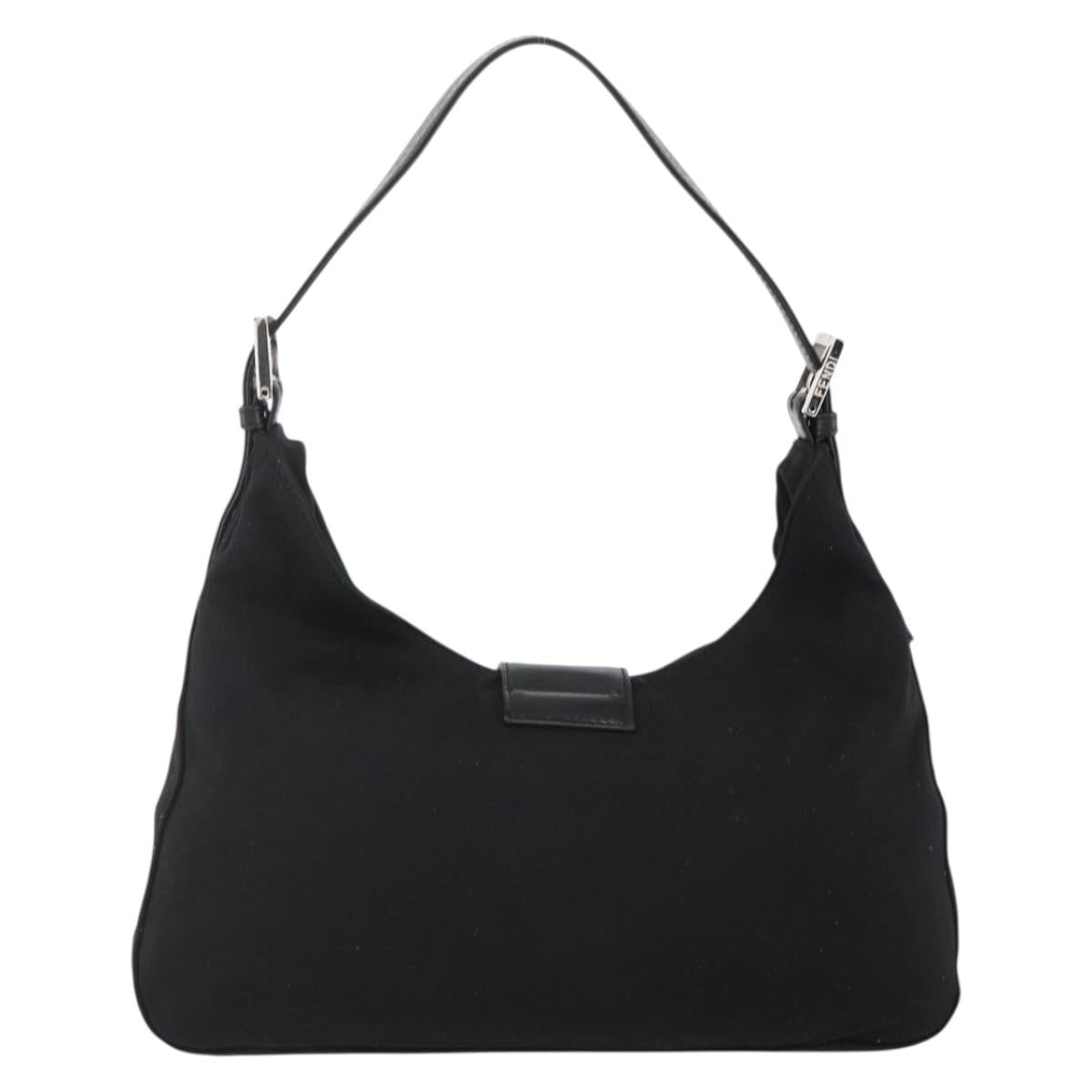FENDI Mamma Baguette Shoulder Bag Nylon Black Silver Auth YKZ897